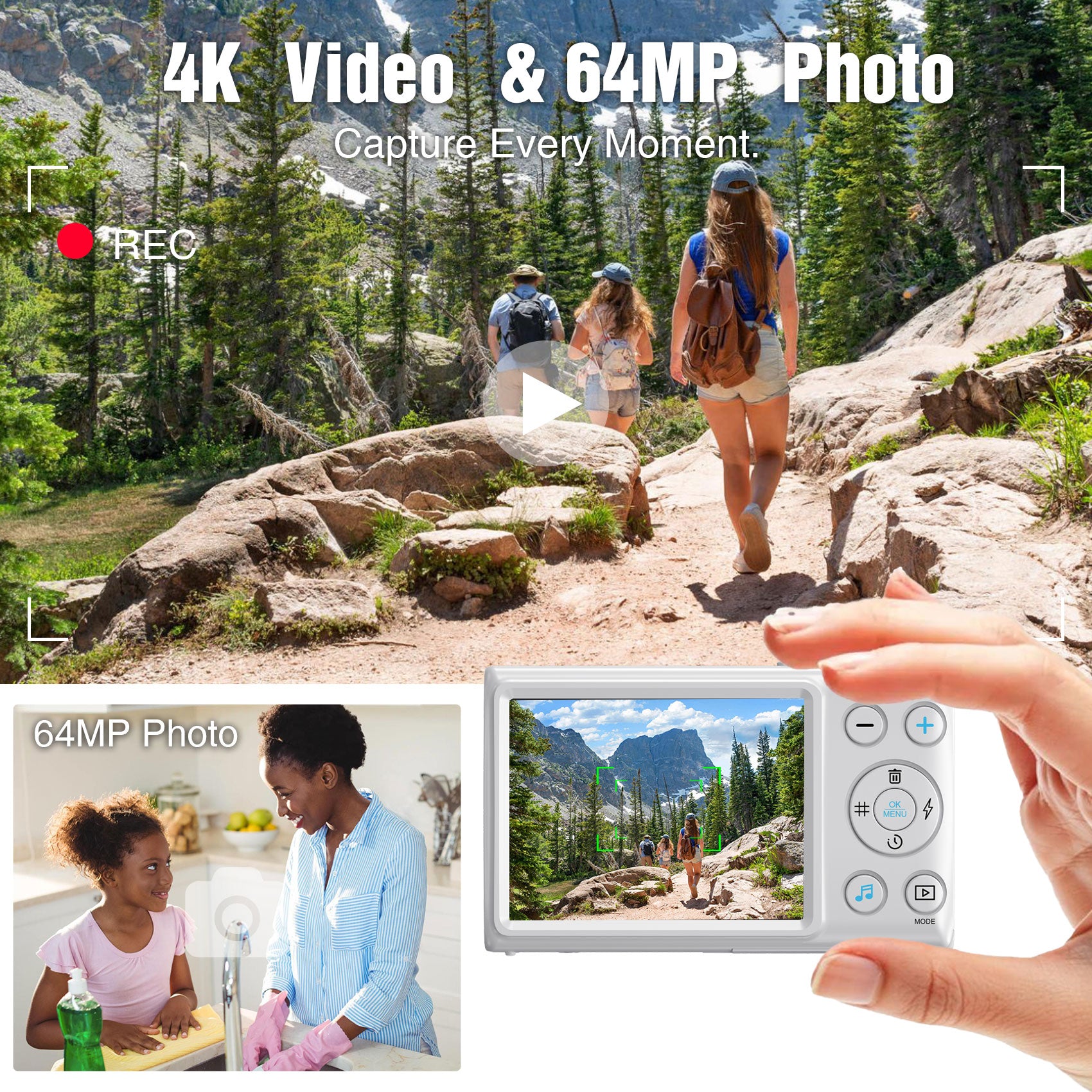 Digital Camera Vlogging Camera 32GB Card 4K Video 2.8