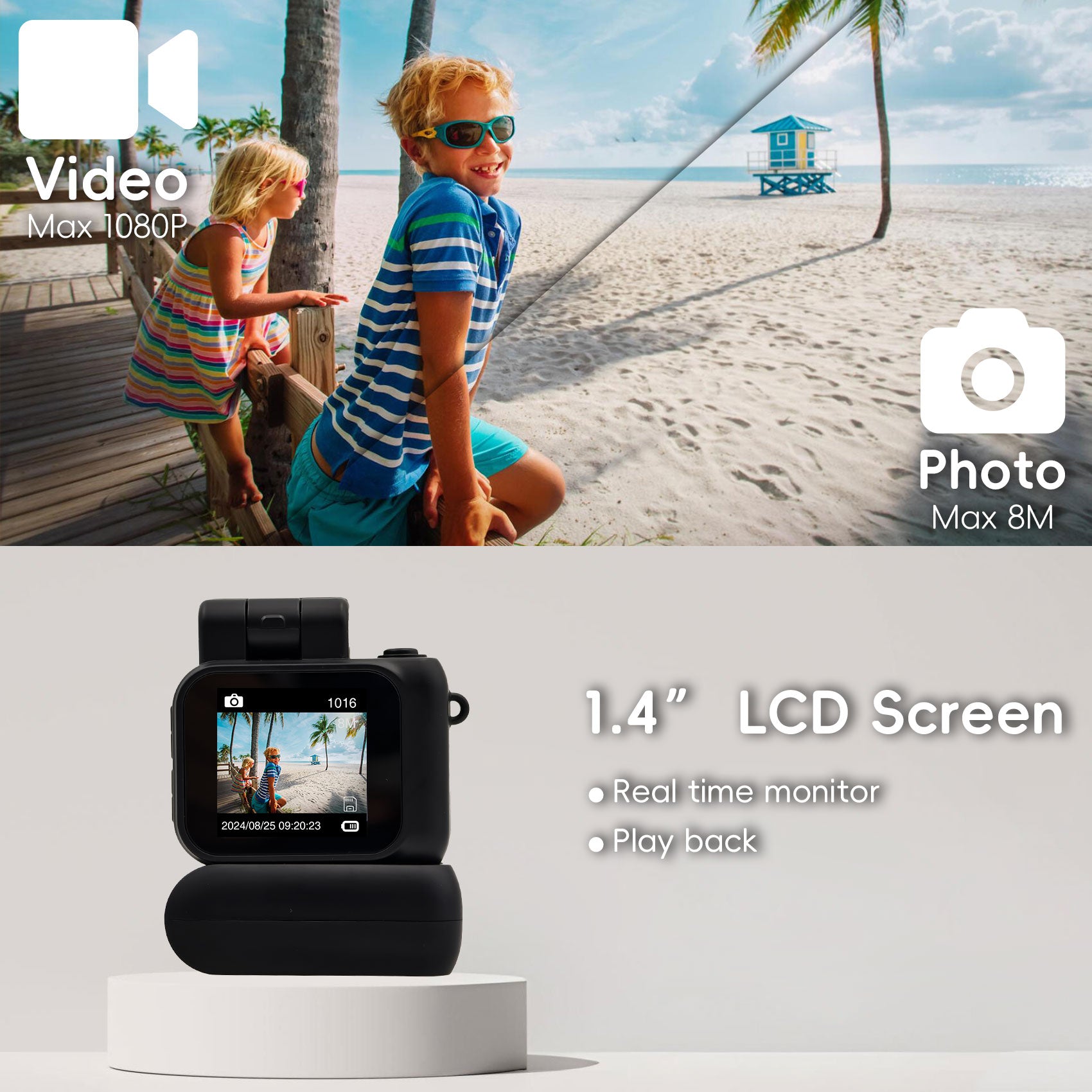 Digital Camera with 1.4 in LCD Screen 1080P 32GB Card Charging Base Monoreflexes Shaped CMOS Compact Portable Video Recorder Easy to Operate (Black)