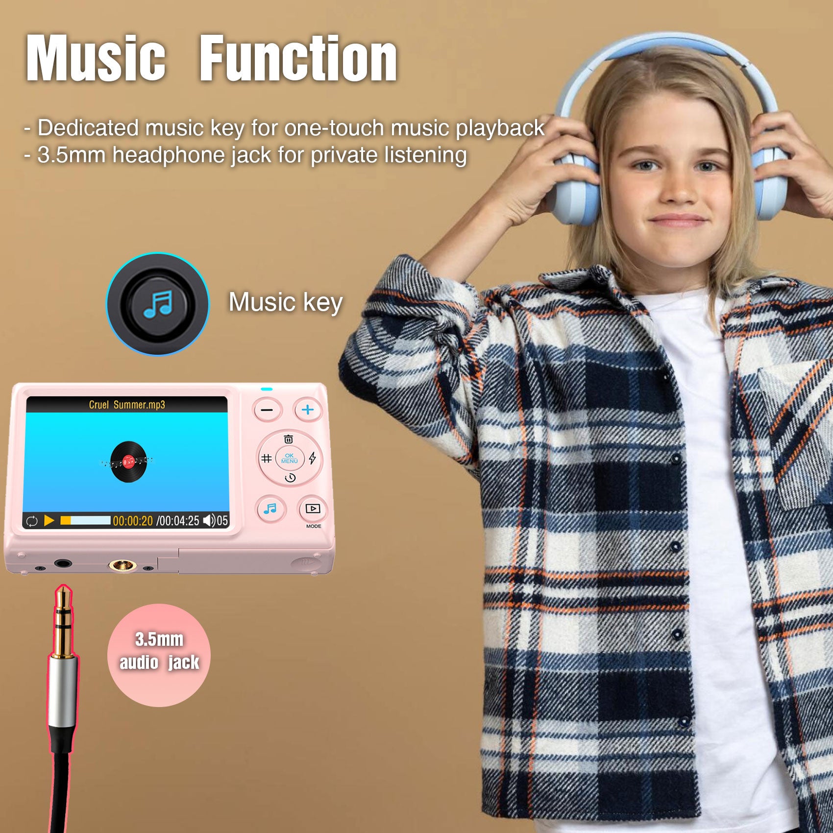 Digital Camera Pink, 4K Vlogging Camera, Vintage Camera, Autofocus 64MP 18X Digital Zoom Compact Point and Shoot Digital Cameras for Boys and Girls, Teens, Beginner, 32GB Included, Pink