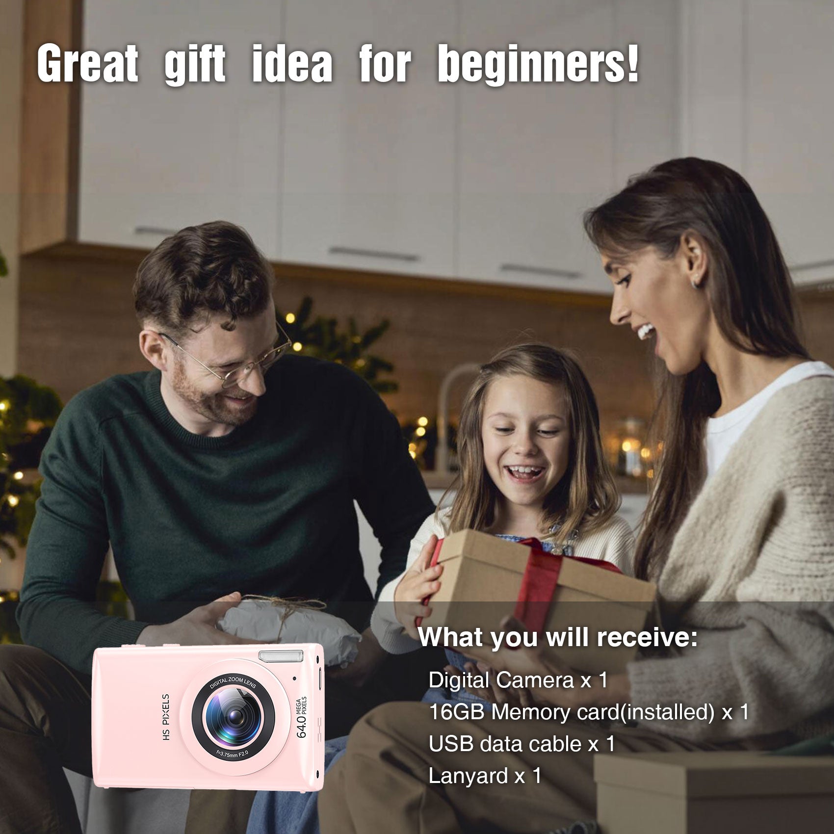 Digital Camera Pink, 4K Vlogging Camera, Vintage Camera, Autofocus 64MP 18X Digital Zoom Compact Point and Shoot Digital Cameras for Boys and Girls, Teens, Beginner, 32GB Included, Pink
