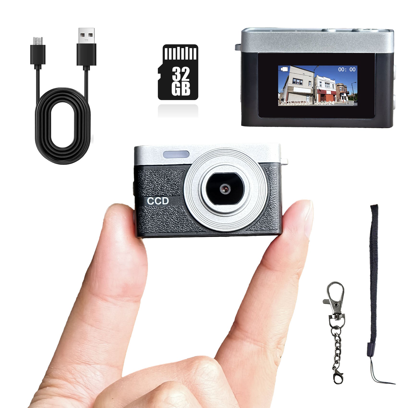 Mini Digital Keychain Camera, Mini Retro Camera, Feel of Old 90s Photographs, Keychain Size, Birthday Gifts, 32GB Included(Black)