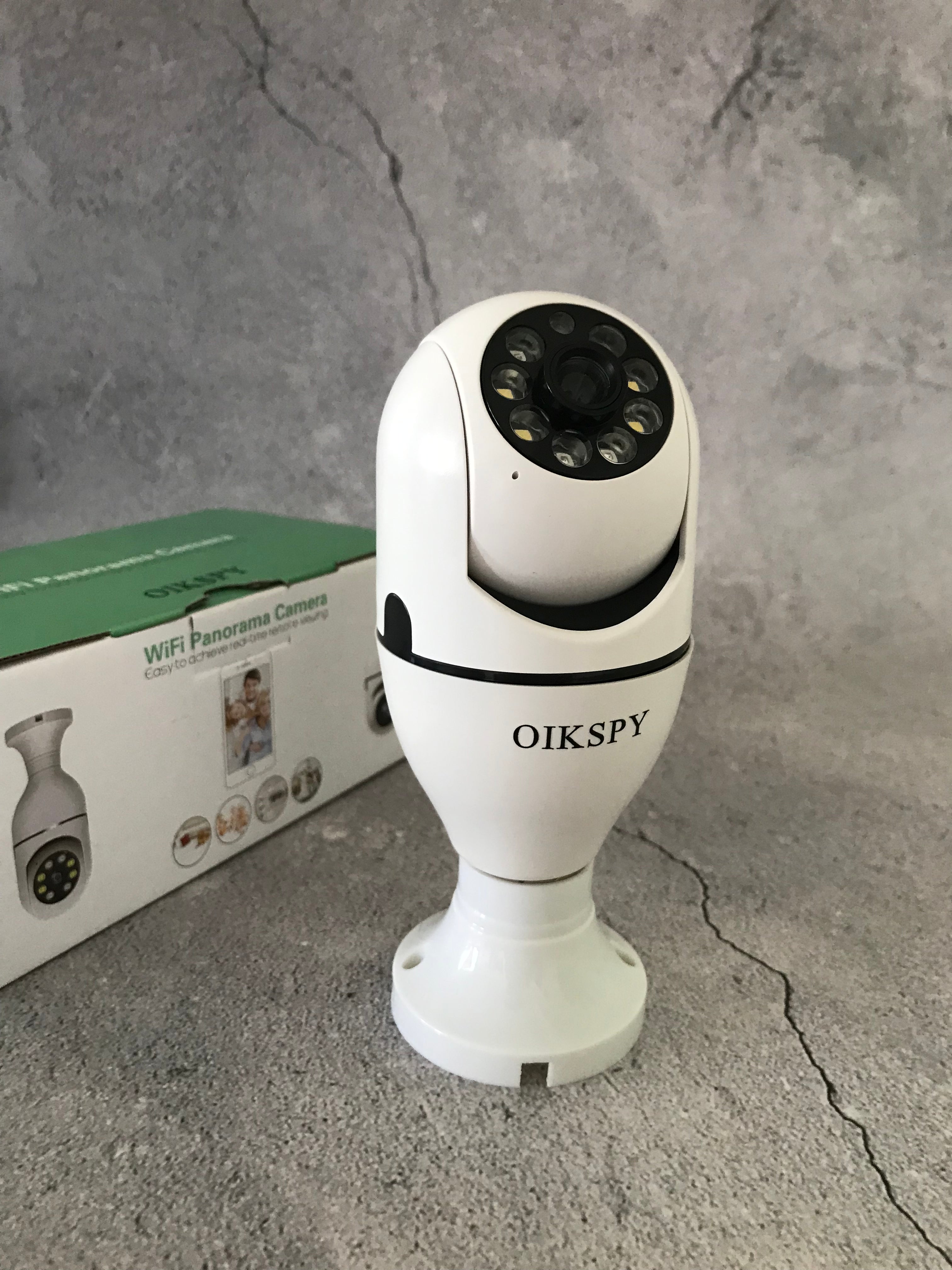 OIKSPY WiFi Light Bulb Security Camera 360 Degree Pan Tilt Panoramic IP Camera with Motion Detection Alarm Night Vision Two Way Talk