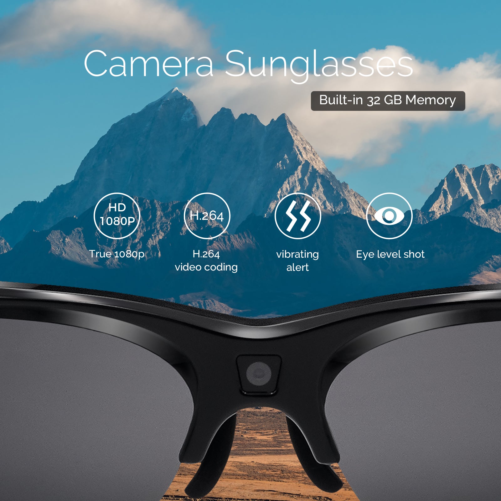 Camera Glasses - Video Glasses HD 1080p, Sports Sunglasses with Camera, Camera Glasses with Audio Polarized Lenses (Built-in 32gb Memory Card)