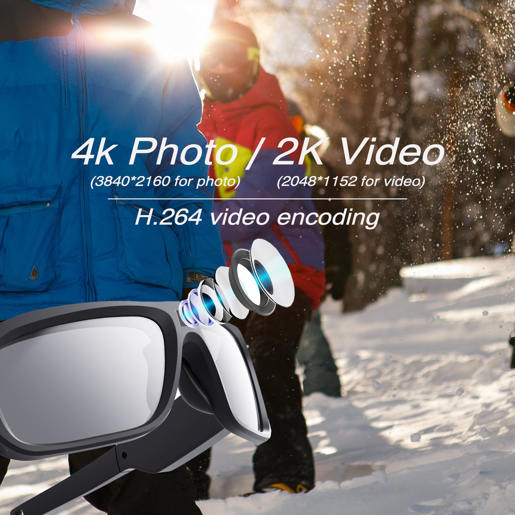 Camera Glasses 2K/30FPS, Sport Sunglasses Video Recording Eyewear, 32GB Memory Inside