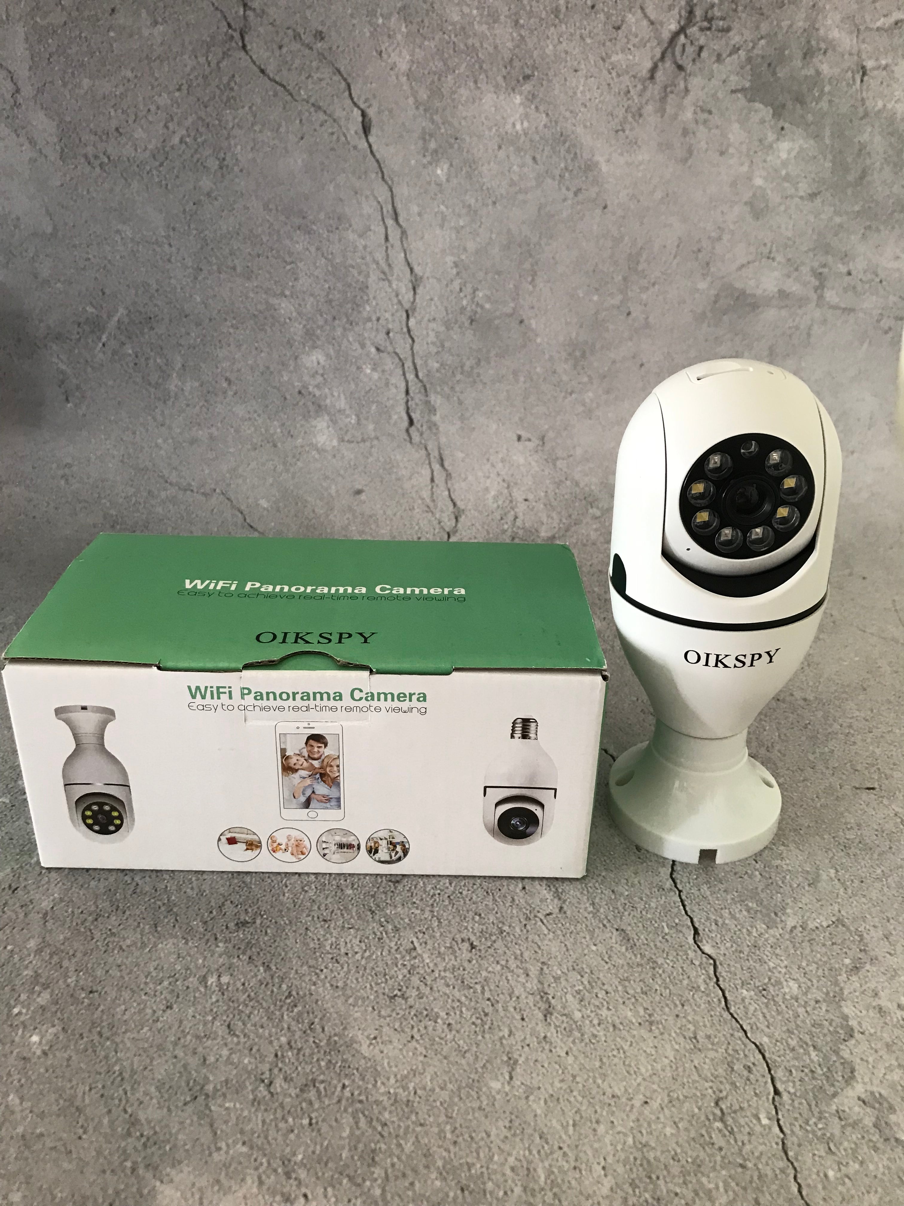 OIKSPY WiFi Light Bulb Security Camera 360 Degree Pan Tilt Panoramic IP Camera with Motion Detection Alarm Night Vision Two Way Talk