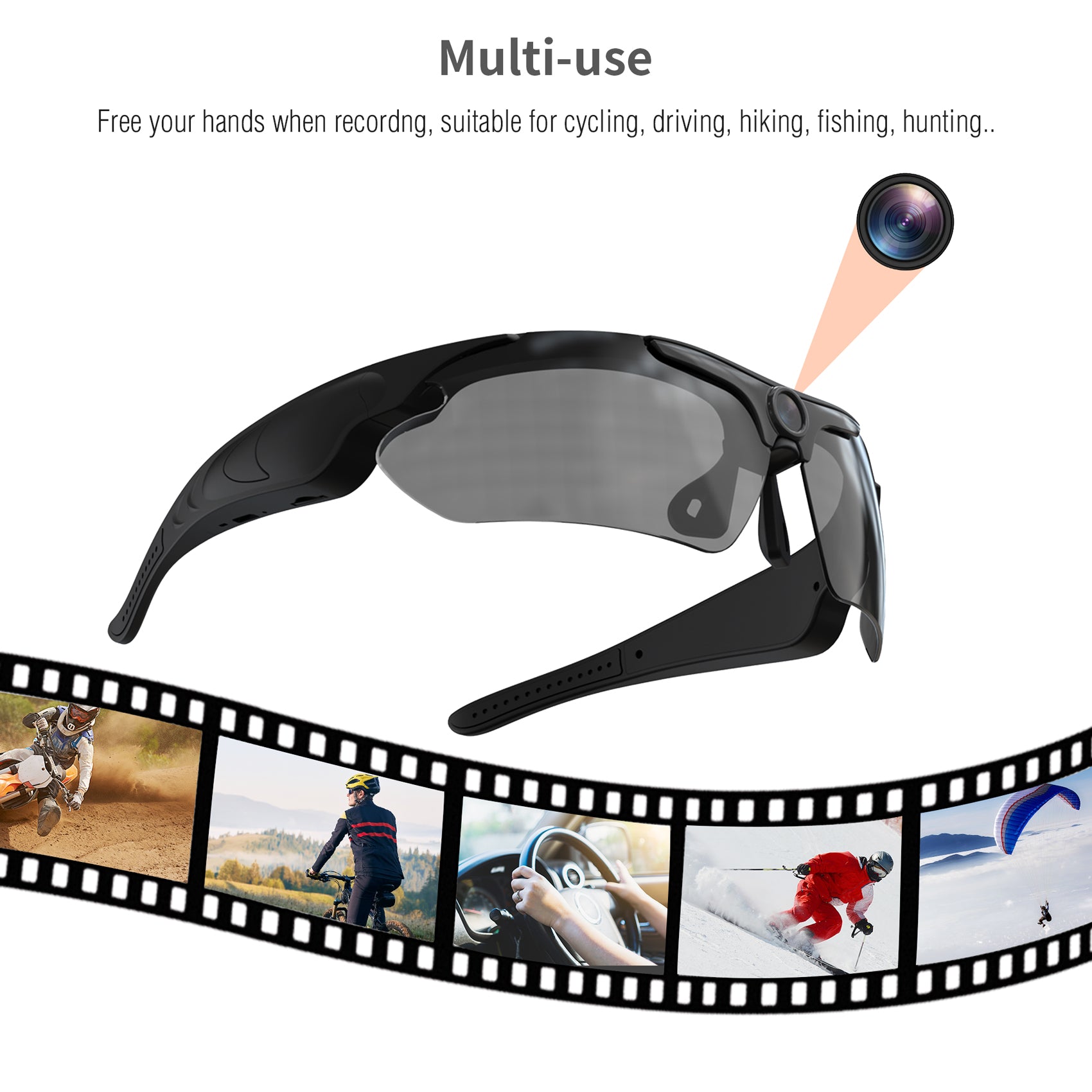 Camera Glasses 1080P Video Recording Glasses Unisex Design Polarized Lens For Cycling, Driving, Hiking, Fishing