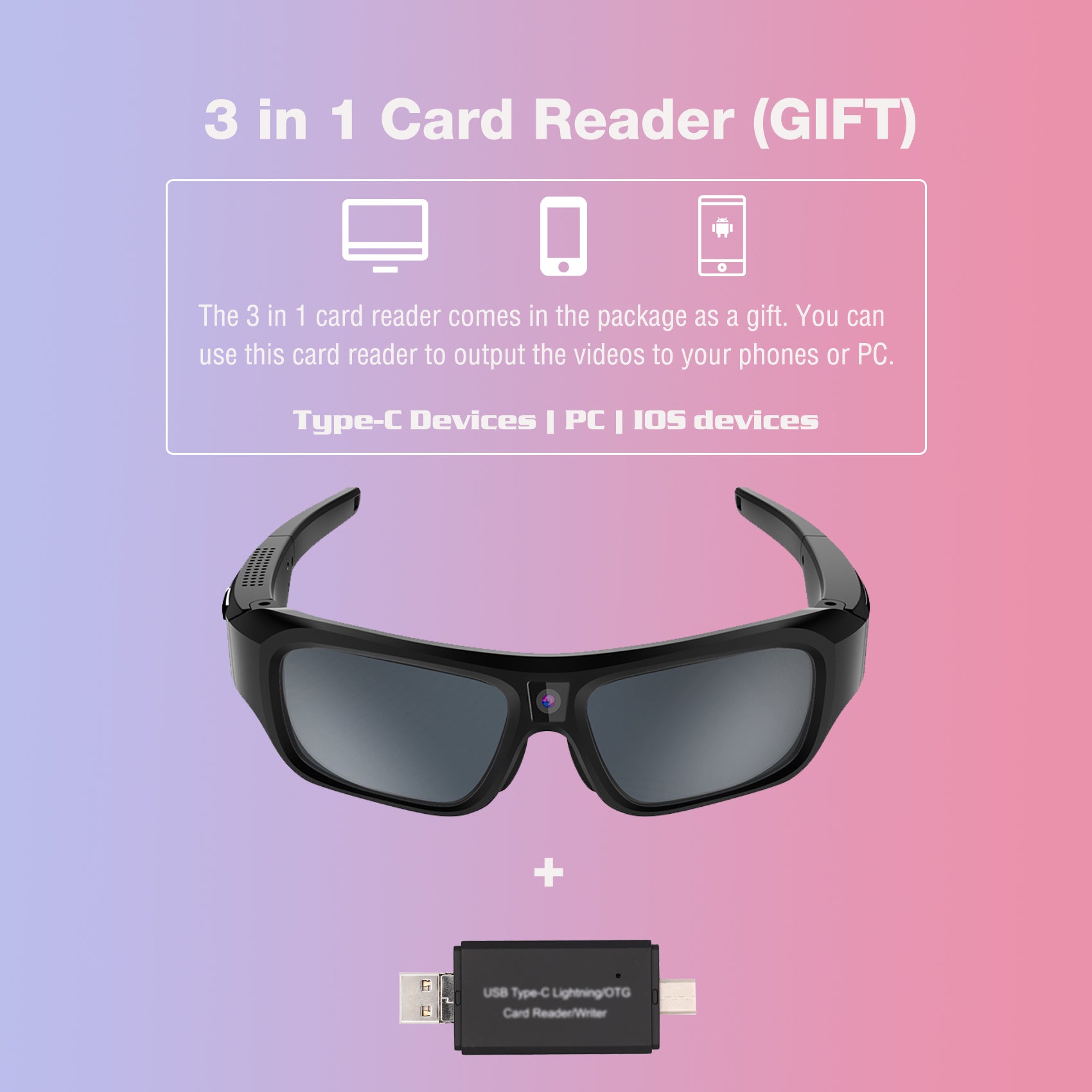 Camera Glasses 2K/30FPS, Sport Sunglasses Video Recording Eyewear, 32GB Memory Inside