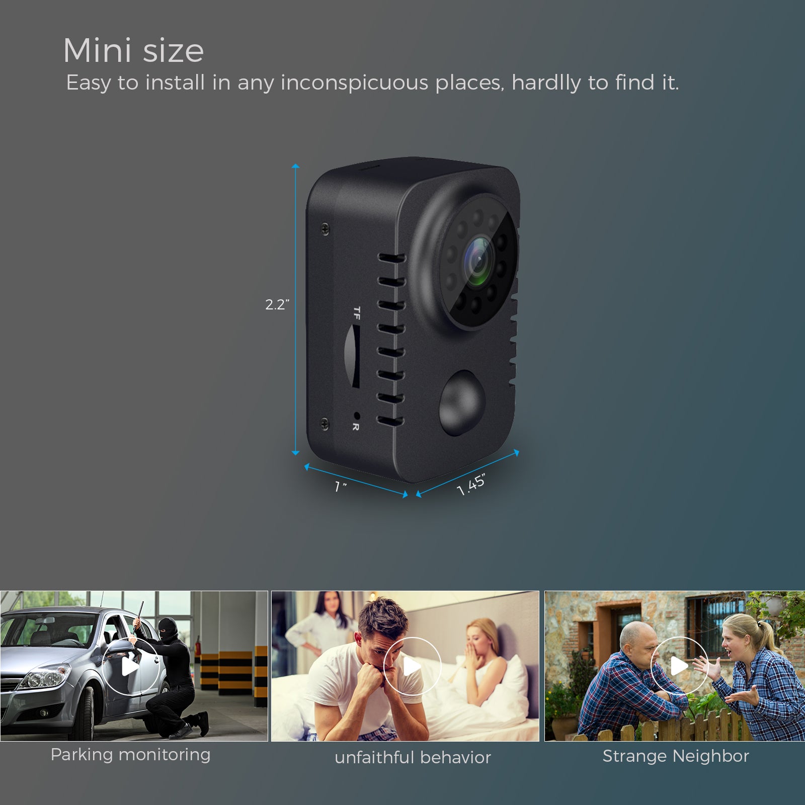 Mini Camera, HD 1080p Small Camera, PIR Sensor, Auto IR Night Vision, Tiny Nanny Cam, PIR Motion Detection, 30 Days Working Time
