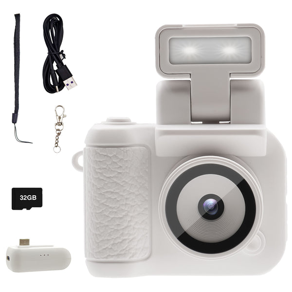 Digital Camera with 1.4 in LCD Screen 1080P 32GB Card Charging Base Monoreflexes Shaped CMOS Compact Portable Video Recorder Easy to Operate (White)