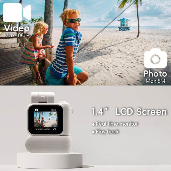 Digital Camera with 1.4 in LCD Screen 1080P 32GB Card Charging Base Monoreflexes Shaped CMOS Compact Portable Video Recorder Easy to Operate (White)