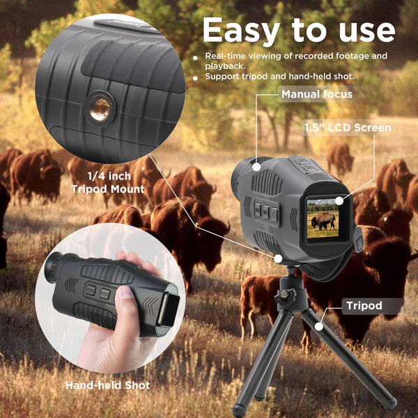 Night Vision Monocular, Digital Infrared Night Vision for 100% Darkness, 1080P FHD Video, 32GB Included, for Travel, Camping, Hunting, Surveillance