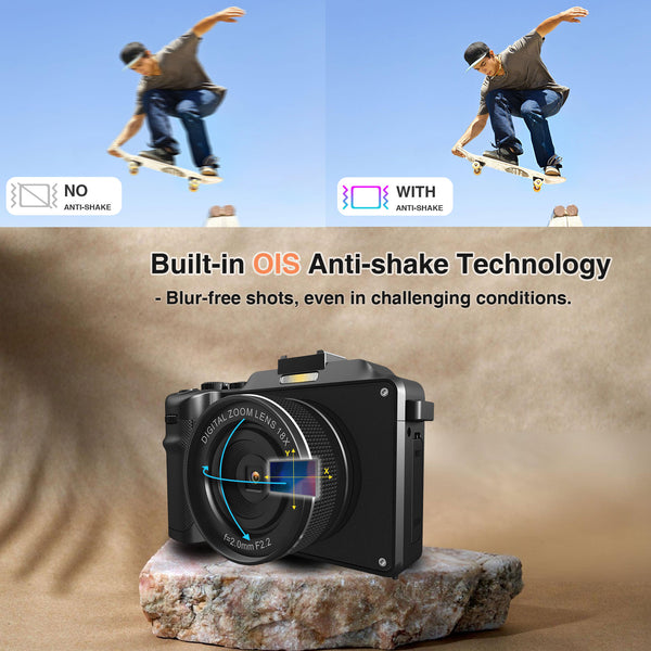 Vlogging Camera for YouTube, 4K Resolution, Dual Lenses, 56MP Photos, 18X Digital Zoom, 3