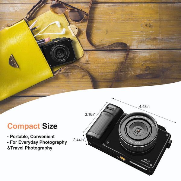 Vlogging Camera for YouTube, 4K Resolution, Dual Lenses, 56MP Photos, 18X Digital Zoom, 3