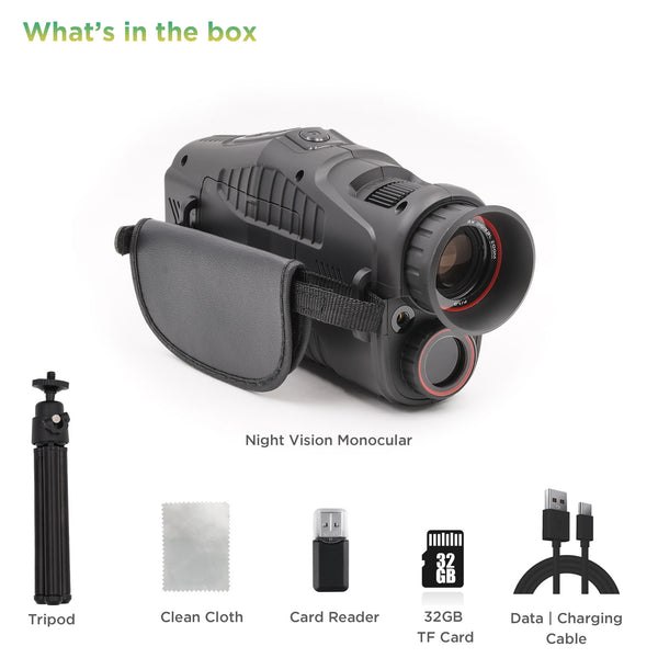 Night Vision Monocular, Digital Infrared Night Vision for 100% Darkness, 1080P FHD Video, 32GB Included, for Travel, Camping, Hunting, Surveillance