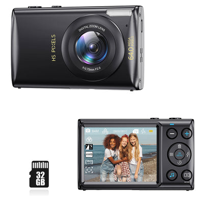 4K Digital Camera Vlogging Camera Photography and Video 64MP 18X Digital Zoom Compact Point and Shoot Digital Cameras Autofocus for Boys and Girls, Teens, Beginner, 32GB Included