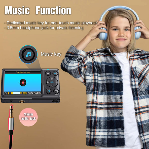 4K Digital Camera Vlogging Camera Photography and Video 64MP 18X Digital Zoom Compact Point and Shoot Digital Cameras Autofocus for Boys and Girls, Teens, Beginner, 32GB Included