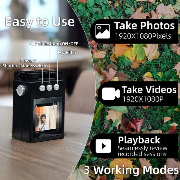 Mini Digital Camera, Mini Retro Camera, Vintage Camera, Wide Angle Lens, 32GB Included, Nostalgic Photos, Old Video Effects