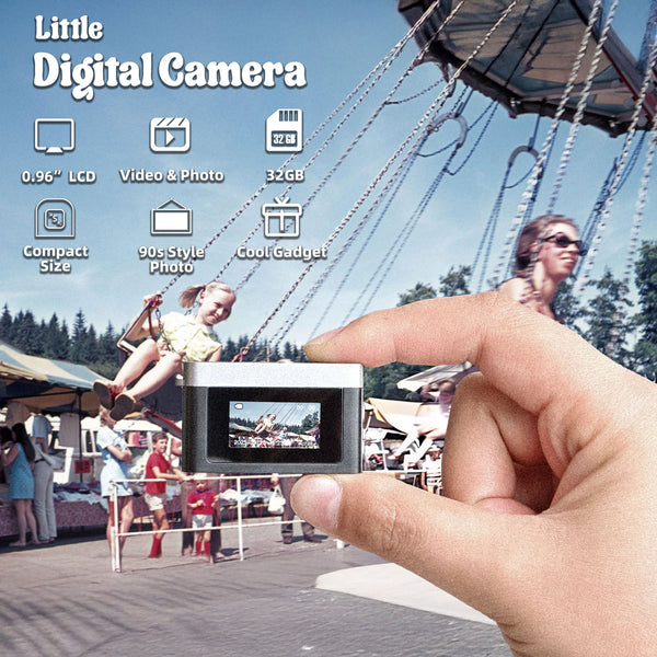 Mini Digital Keychain Camera, Mini Retro Camera, Feel of Old 90s Photographs, Keychain Size, Birthday Gifts, 32GB Included(Black)